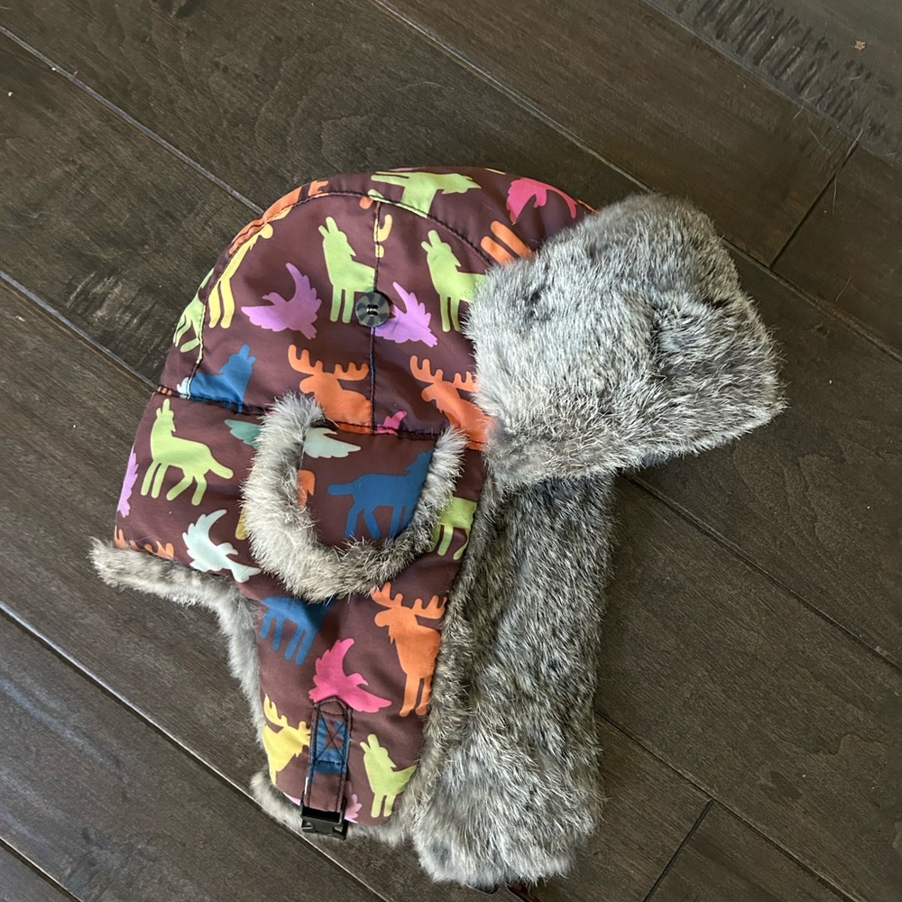 Kids Animal Print Winter Hat with Faux Fur